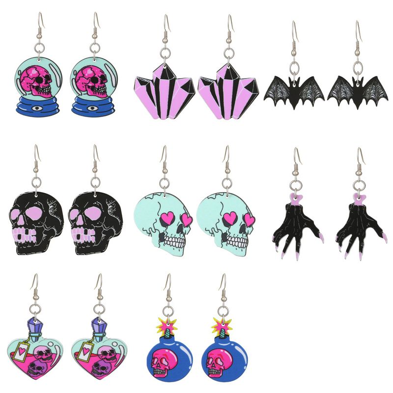 Boucles d'oreilles en acrylique pour femme, motif chauve-souris, motif crâne drôle et sombre, tendance et créative, pour Halloween_voghion.com