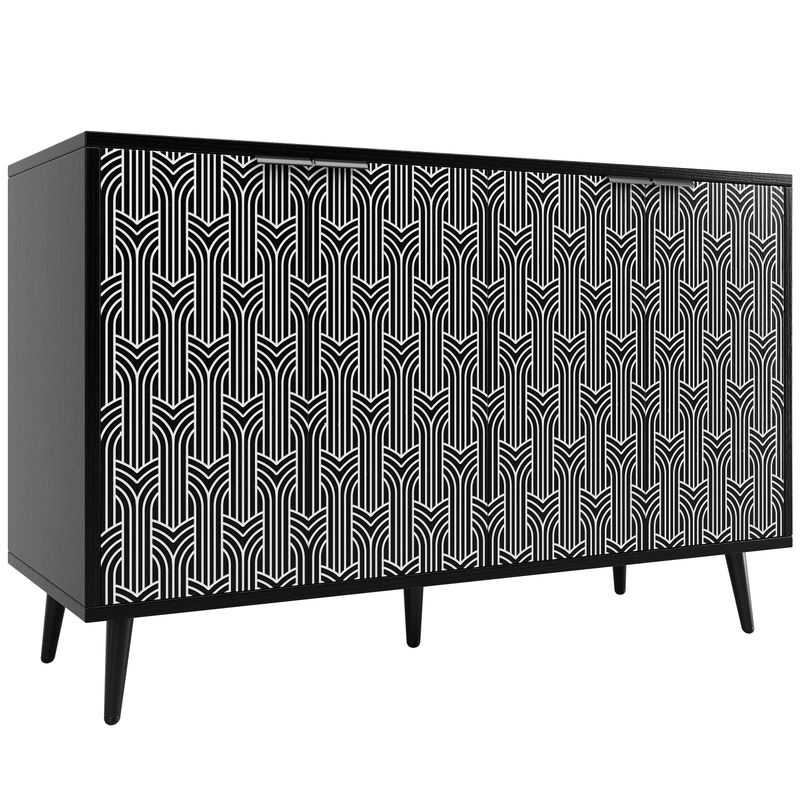 Esszimmerschrank Schwarz 120x78cm Mit Fischgrätenmuster, Geschnitzte Tür_voghion.com
