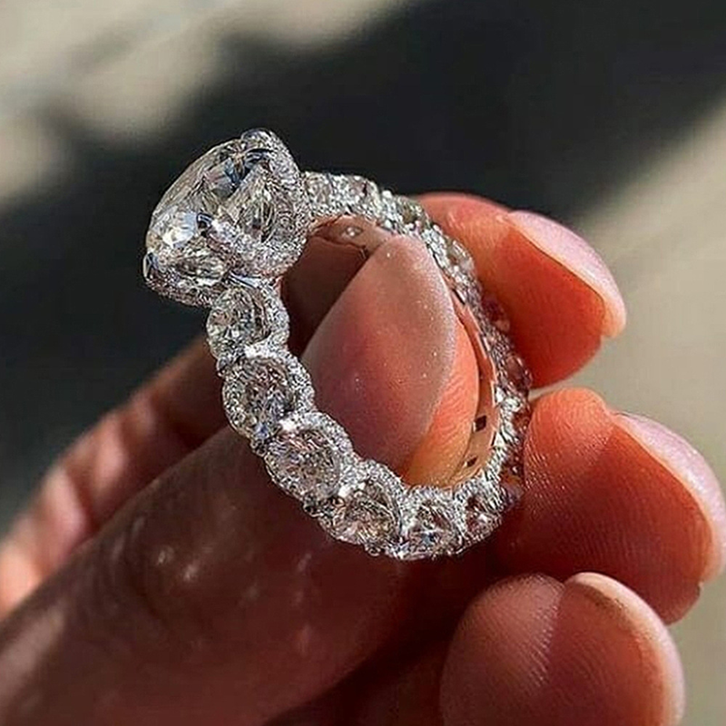 Cao Shi Junior High Grade Simple Women's Flower Language Wedding Copper Set Zircon Ring Jewelry_voghion.com