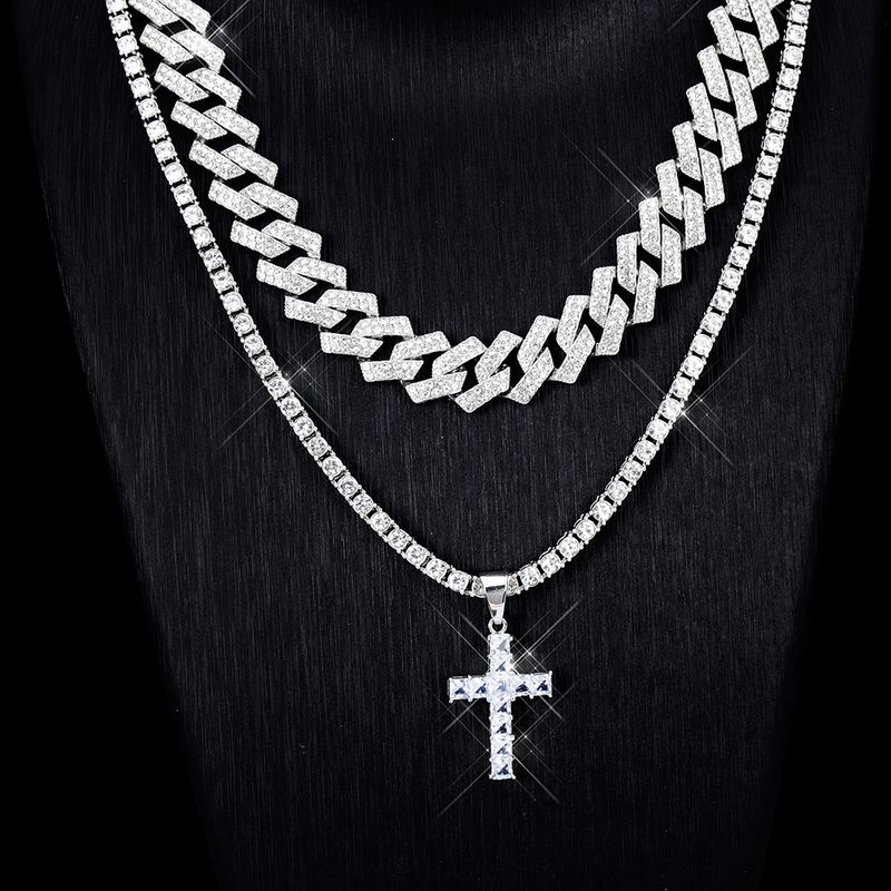 Pendentif croix diamant alliage chaîne cubaine chaîne à une rangée ensemble d'accessoires pour tous les colliers hip hop_voghion.com