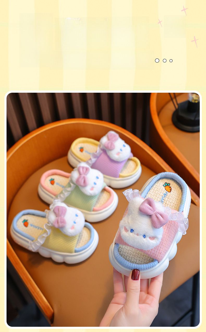 Infradito in lino per bambini primavera e autunno quattro stagioni per interni casa traspirante ragazza famiglia Zhongda baby cotone e lino infradito_voghion.com