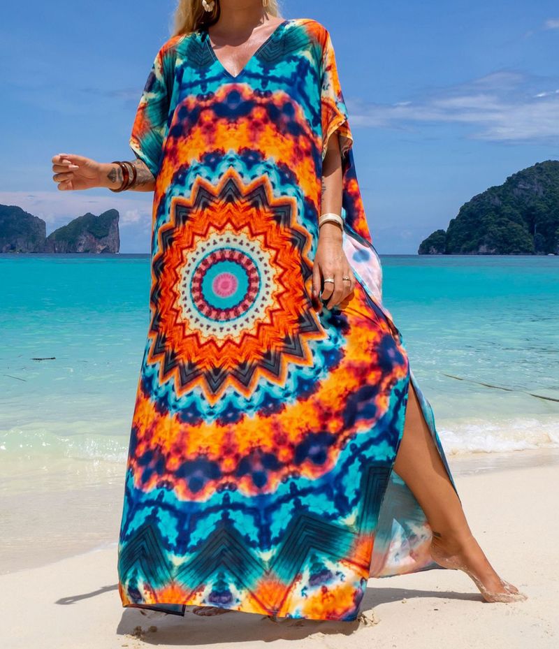 Damenbekleidung Strandüberzug aus Viskose, Urlaubsrobe, Sonnenschutzkleid, lockeres Kleid für Erwachsene_voghion.com