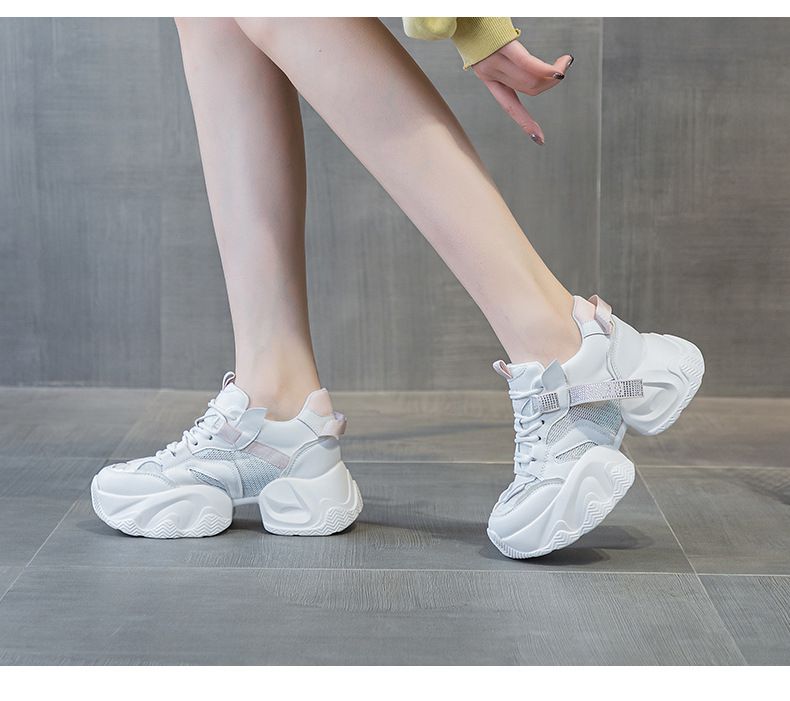 Thick-soled Transparent Mesh And Double-layer Mesh Heightening Dad Shoes Casual Versatile Style Small Women's Shoes_voghion.com