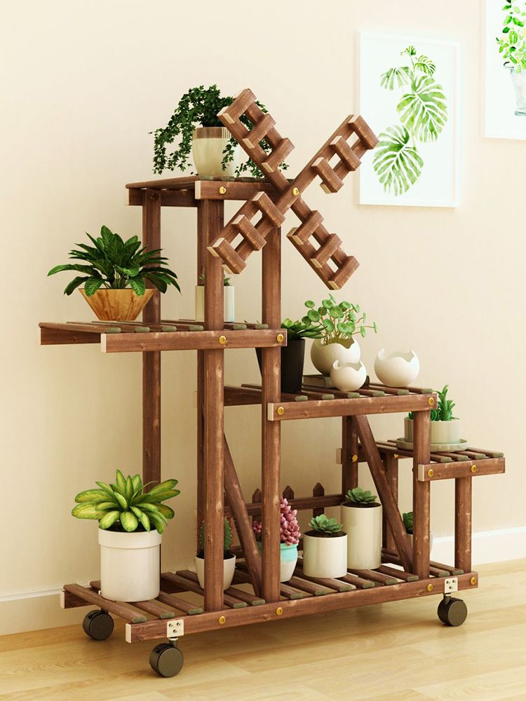 Living Room Solid Wood Indoor Multi-layer Floor-standing Balcony Storage Rack Succulent Green Radish Plant Display_voghion.com