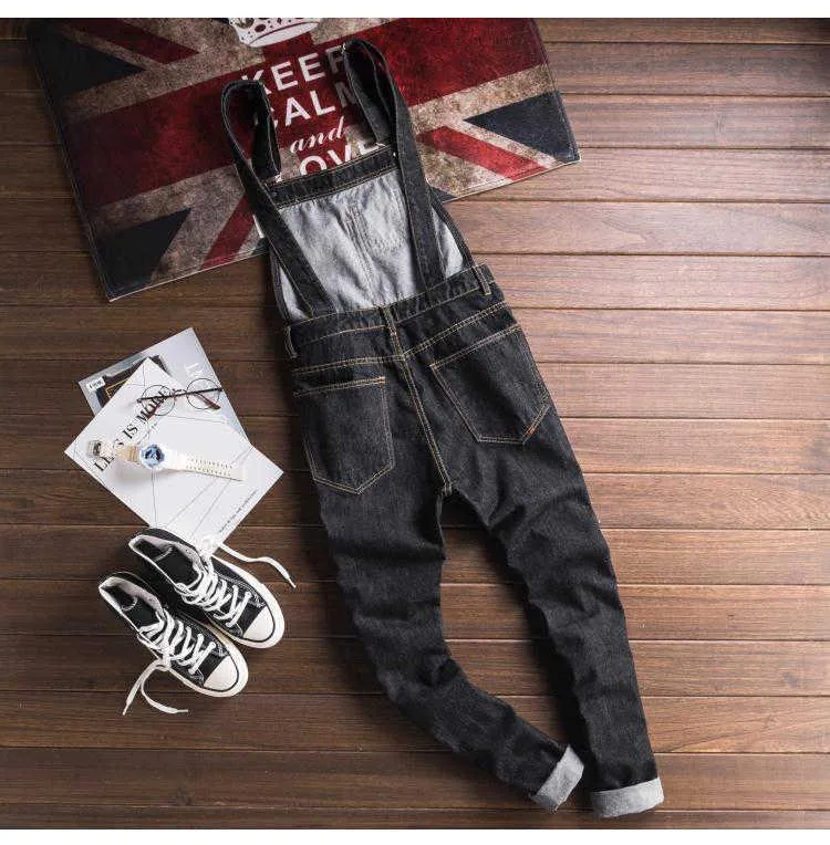 Sokotoo Herr slim patch ficka denim haklappsoverall Casual svarta hängslen jumpsuits Jeans T221102_voghion.com