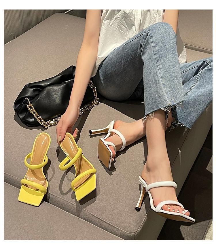 New French Style Versatile Square Toe With Exposed Toes Slim Heels For The Summer Of 2025, Featuring A Straight Strap_voghion.com