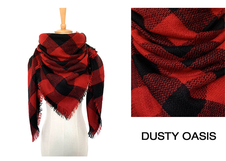 Cachecol quadrado xadrez vermelho e preto feminino outono e inverno unissex_voghion.com