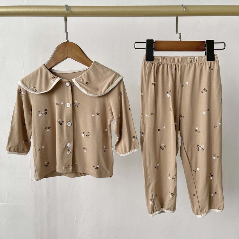 Pijamas para niños de estilo coreano Minicowmother, ropa de otoño e invierno para el hogar, ropa antibacteriana con aire acondicionado para bebés, traje para niños_voghion.com
