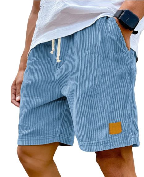 Pantalones cortos casuales de pana con cordón y logotipo bordado retro para hombre: transpirables y elegantes, ideales para el verano (varios colores y tallas)_voghion.com