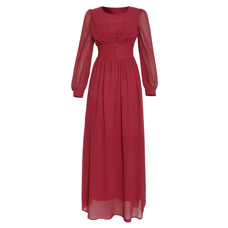 Dameskleding Moslim damesgewaad effen kleur chiffon puntige tuniekjurk Moslim Abaya_voghion.com