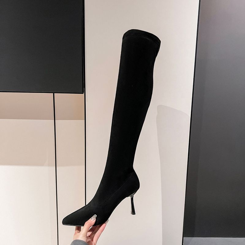 Novas botas altas de outono e inverno salto agulha elástico botas longas pontiagudas_voghion.com