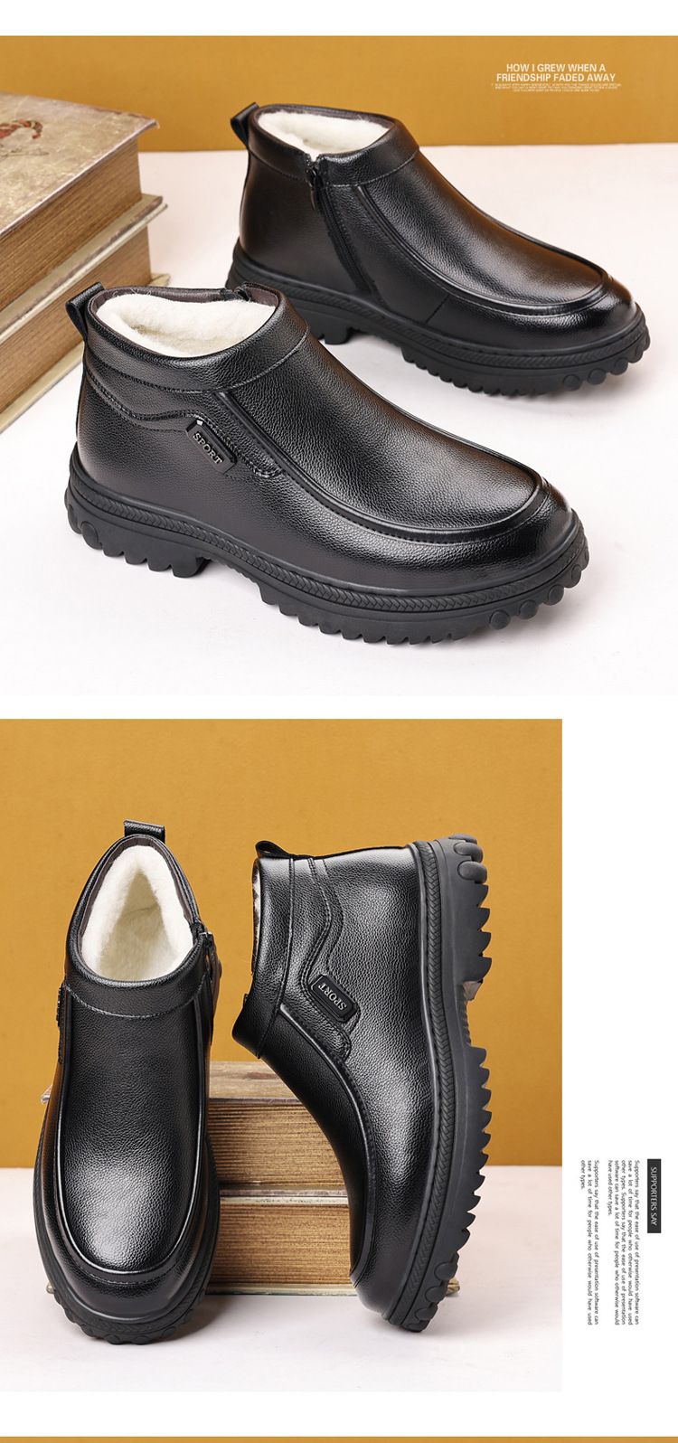 Wool thickened top layer cowhide snow boots non-slip wear-resistant high-top cotton leather shoes_voghion.com