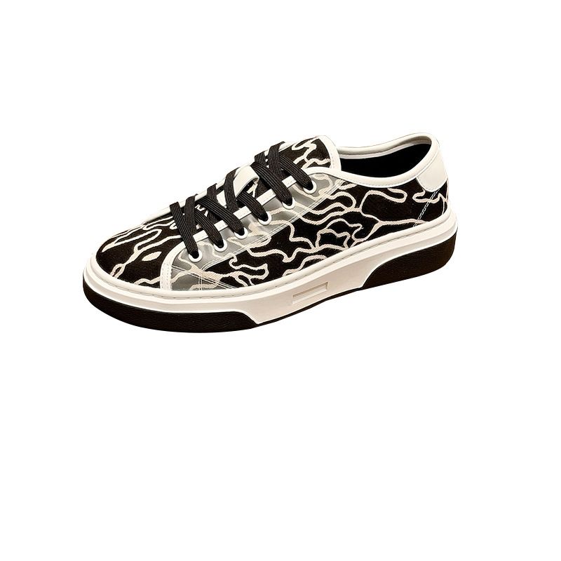 2025 Men's Fashion Printed Trendy Black Sneakers Casual Low-top Skate Shoes_voghion.com