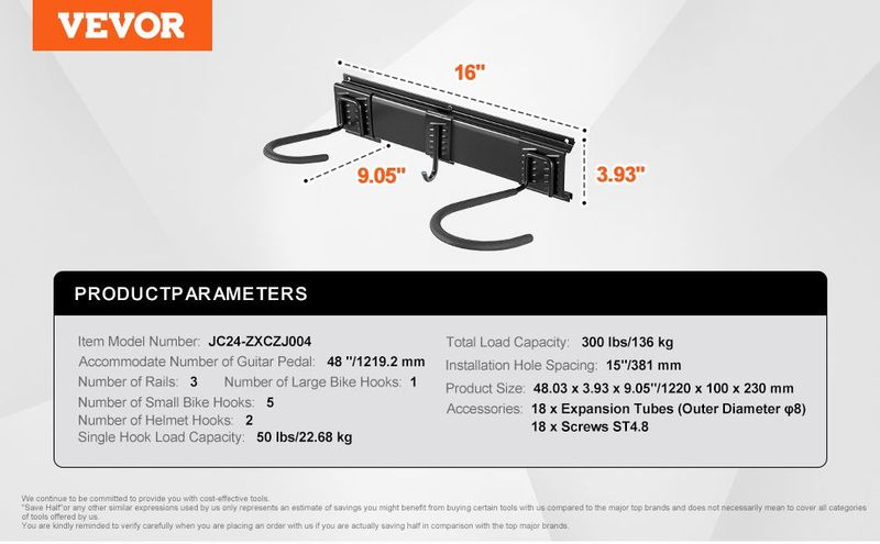 VEVOR Bike Storage Rack, 6 Bike Racks And 3 Helmets Hooks, Wall Mount Bike Storage Hanger, Home & Garage Organizer, Customizable For Various Bike Sizes, Adjustable Holder, Holds Up To 300 Lbs, 48-inch_voghion.com