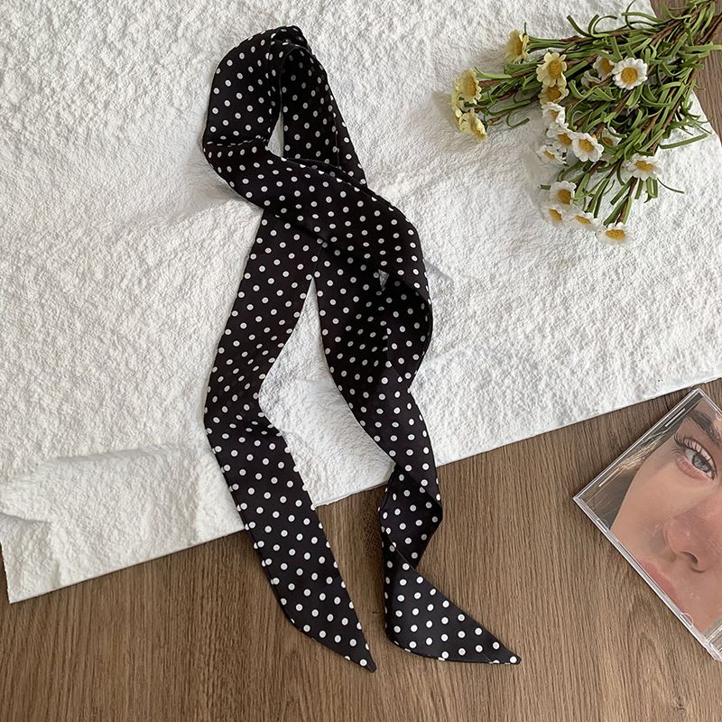 Sciarpa di seta sottile e stretta a pois da donna, stile Ins, da 190 cm, con nastro per capelli, decorazione per cintura_voghion.com