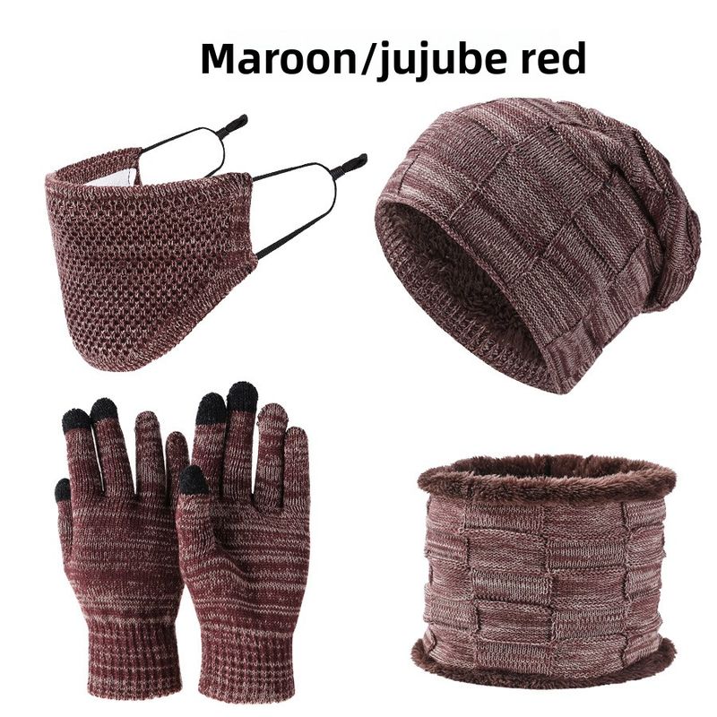 Set di quattro pezzi di cappello, sciarpa, maschera, guanti, caldo e spesso, per uomo e donna, invernale_voghion.com
