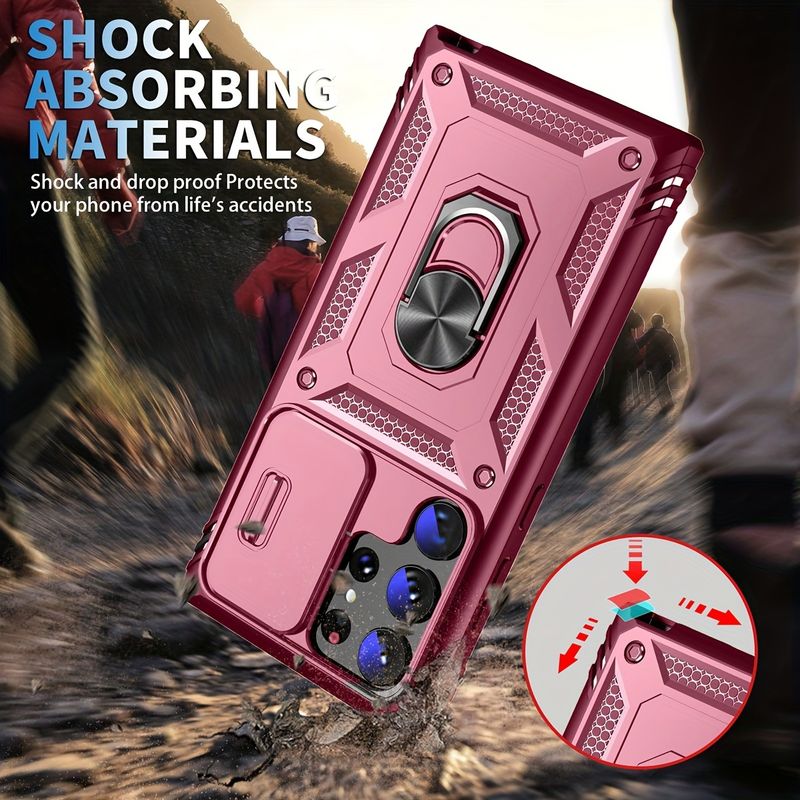 S23 Ultra 5G 6,8-inčna hibridna maskica za telefon, izdržljiva zaštitna maskica s prstenastim postoljem, utorom za karticu, zaštitom za kameru i preciznim izrezima za jednostavan pristup_voghion.com