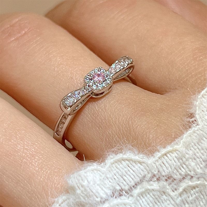 Single Rings Bow Diamond Ring With Adjustable Opening, Sweet And Cool Style, Light Luxury, High End, Exquisite And Versatile Ring Jewelry_voghion.com
