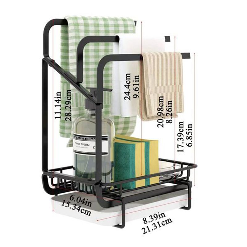 Contenitore di drenaggio, piccolo portasapone, portaspazzole da cucina, lavello con vassoio portaspugna, vassoio nero in metallo per lavello da cucina_voghion.com