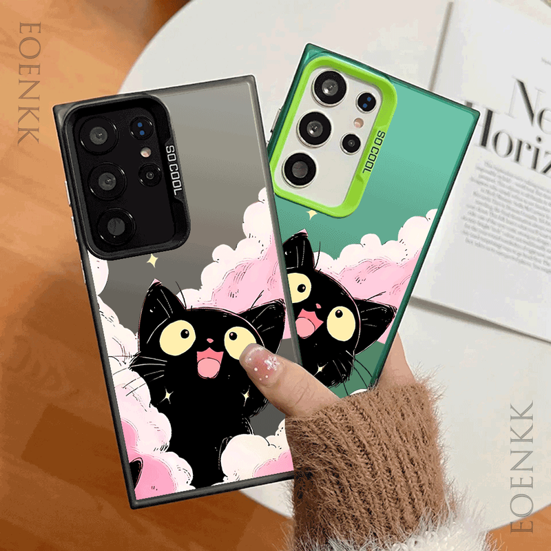 Custodia rigida per telefono con design a forma di gatto nero per Samsung Galaxy S23/S22/S21/Note 20 - Custodia protettiva alla moda per telefono, antigraffio_voghion.com