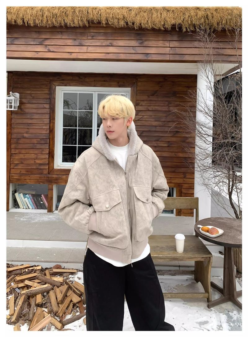 Men's Winter Hooded Puffer Jacket, Oversized Style, Retro Quilted Coat With Marble Print, Streetwear-Inspired Warm Outerwear_voghion.com