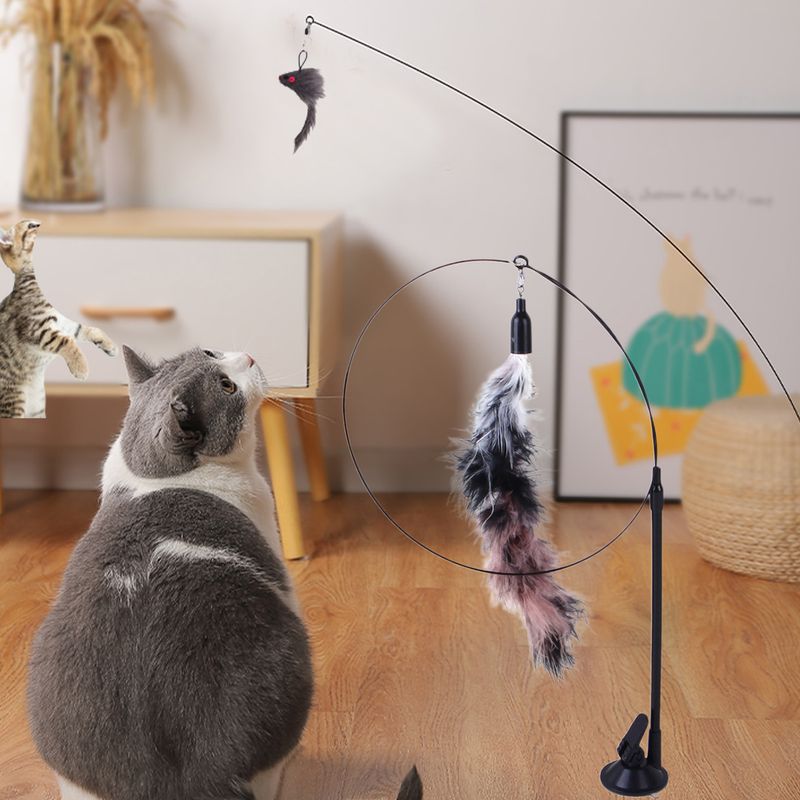 Guangying Cats Wand Toy Good Tenacity Pet Interaction Recreational Cats Teaser Feather Stick Toy With Suction Cup Cats Supplies_voghion.com