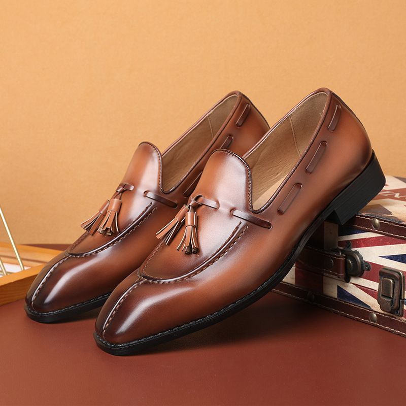 Britische Lefu Bean Business Freizeit One Step Atmungsaktive Herren- und Jugendschuhe mit Quaste, kleine Lederschuhe_voghion.com