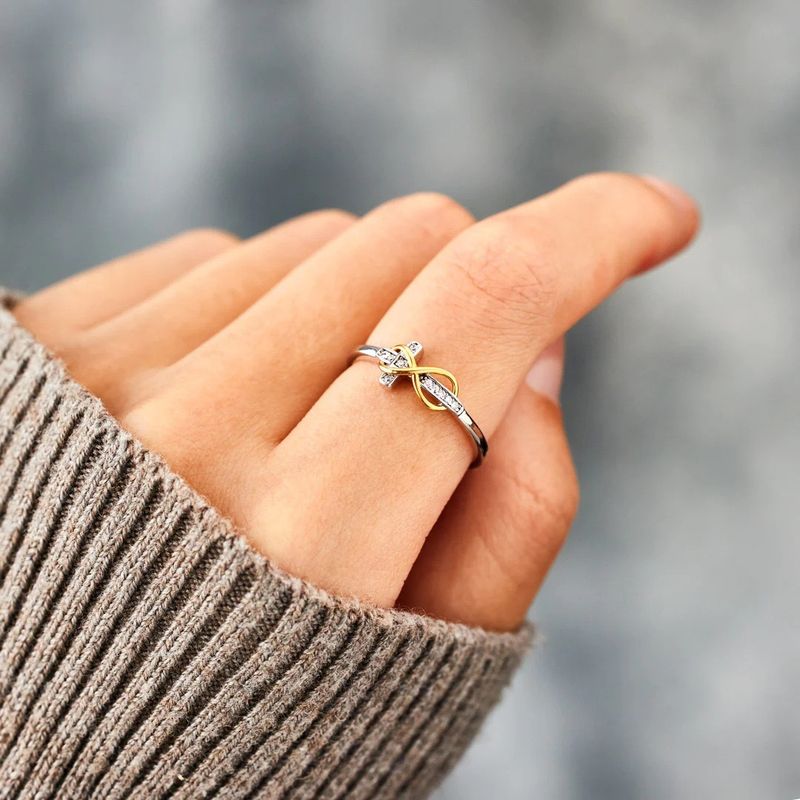 Women's Jewelry S925 Sterling Silver Infinity Cross Two-Tone Plated Adjustable Ring, Minimalist Fashion Statement For Everyday Wear_voghion.com