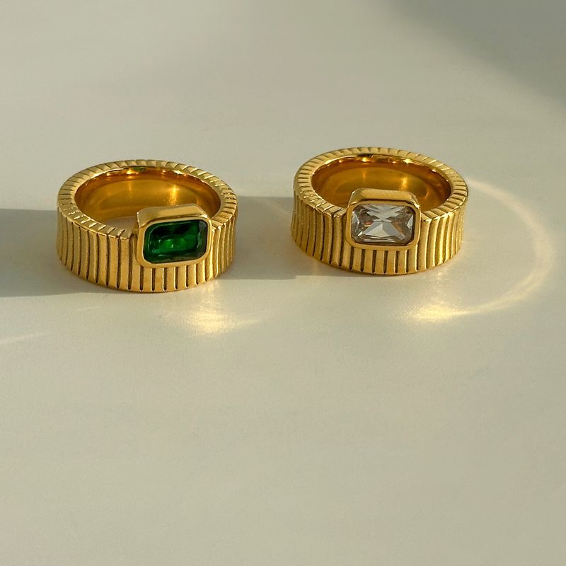 INS Galvanisierter Titanstahl Smaragd Zirkon gestreifter Ring_voghion.com