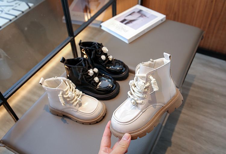 Moda 2024 Beige Imbottito wers Scarpe basse per ragazze in cotone Autunno Inverno Nero Antiscivolo Stivali corti per bambini_voghion.com