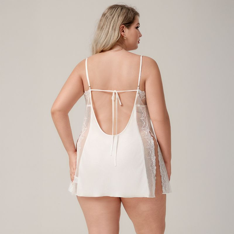 Neu Große Größe Hosenträger frauen Pyjamas Eis Seide Sexy Spitze Pyjamas Loungewear_voghion.com