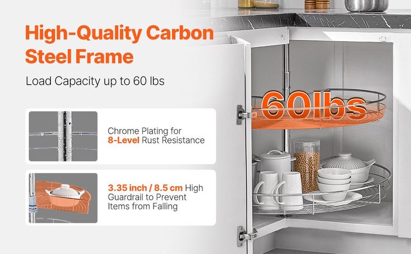 31" 2 Tier Kidney Shaped Chrome Corner Organizer Lazy Susan Cabinet Blind Corner_voghion.com