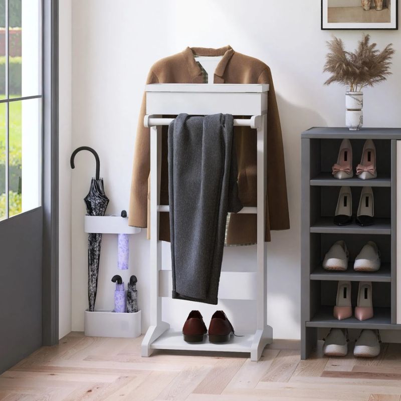Valet With Clothes White Organizer Rack Storage Stand Garment Portable_voghion.com
