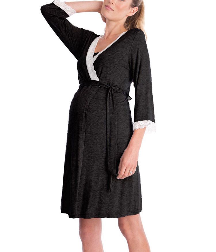 Pigiama abito premaman con maniche a 3/4 e pannello in pizzo moda 2024_voghion.com