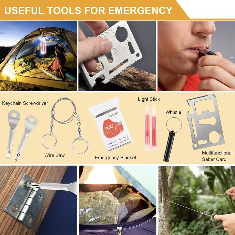 Survival Multi-Tool Kit For Camping & Outdoor Adventures – Compact 21-in-1 Emergency Gear Set With Pouch (Black/Green/Khaki/CP/ACU/Red/Orange)_voghion.com