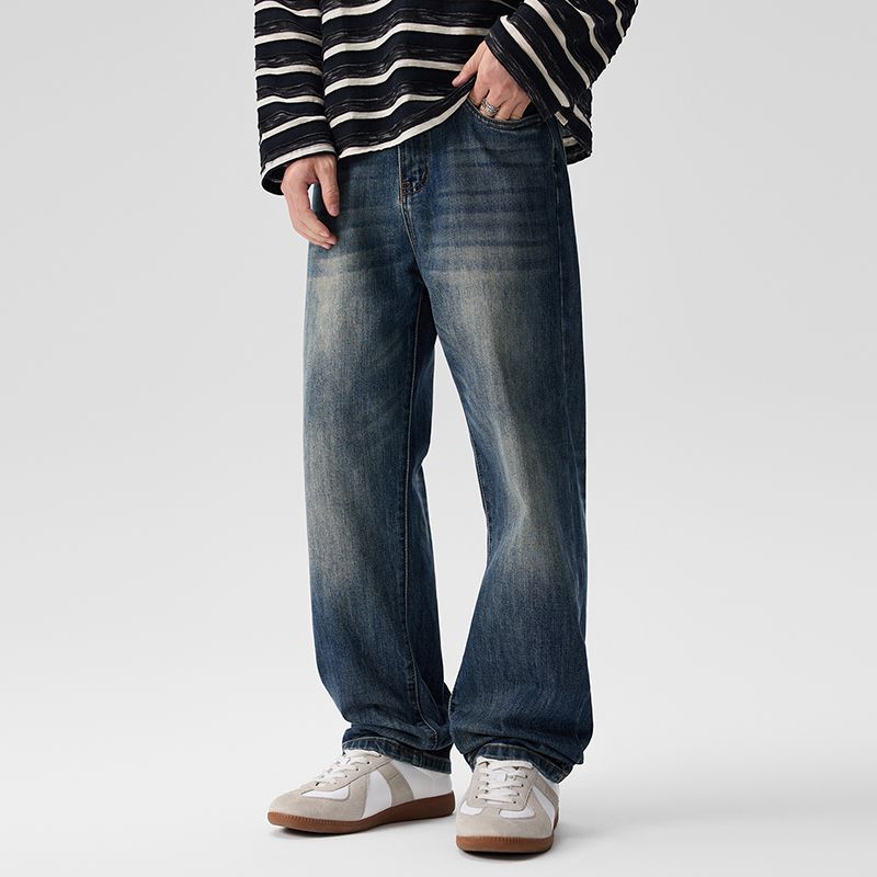 Jeans elasticizzati CLEANFIT da uomo, larghi e dritti, modello Harlan, alla moda, lunghi, a vita media, stile retrò americano, per giovani, con ornamenti a otto barili, Xiansen Mik_voghion.com