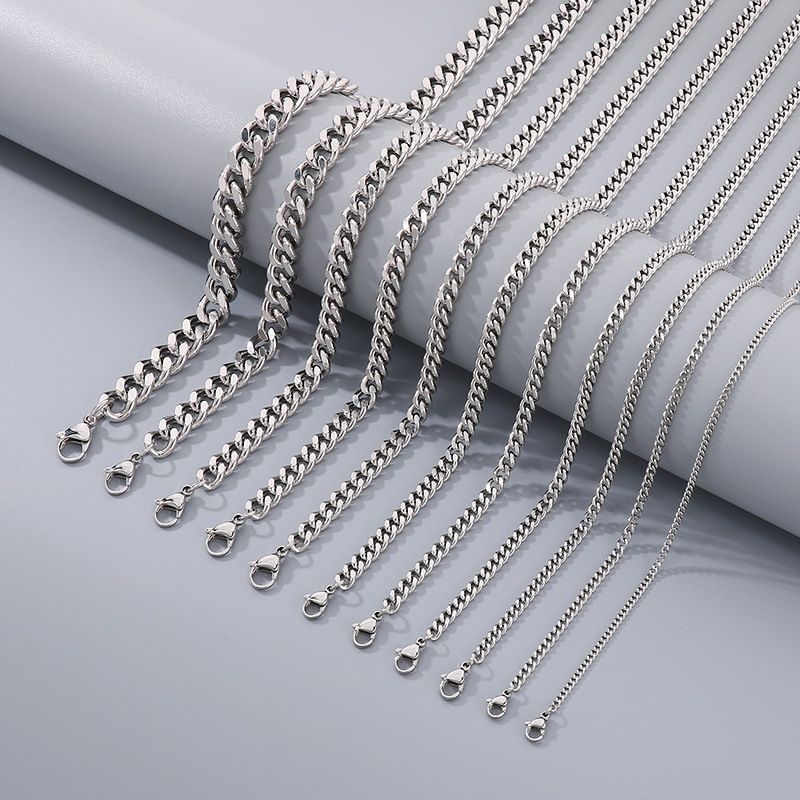 Titanium Double-Sided Polished Chain Multi-Size Stainless Steel Bracelet Necklace Set Accessories_voghion.com