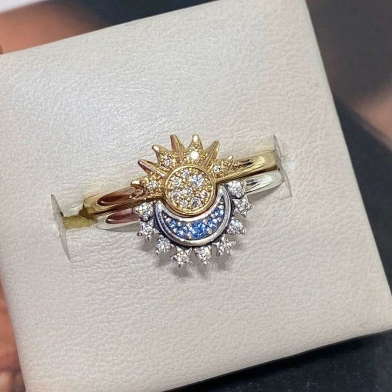 Anello anti-ansia all'ingrosso Sun Moon alla moda regolabile aperto rotante girevole per le dita per donne e ragazze_voghion.com