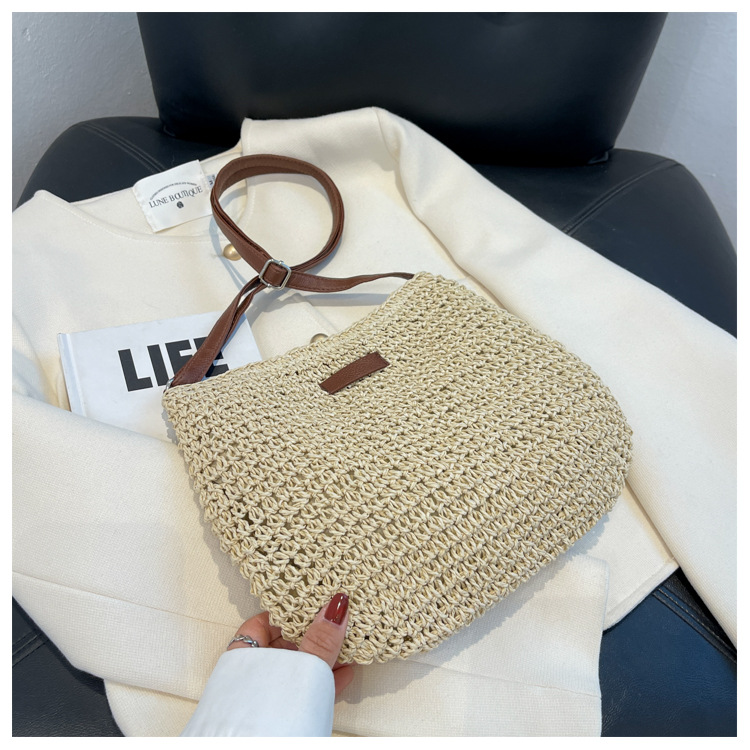 Dammode Sommar Halm Crossbody-väska Dam Strandsemester Shopping Vävd axelhandväska Messenger-väskor för kvinnor Väskor_voghion.com