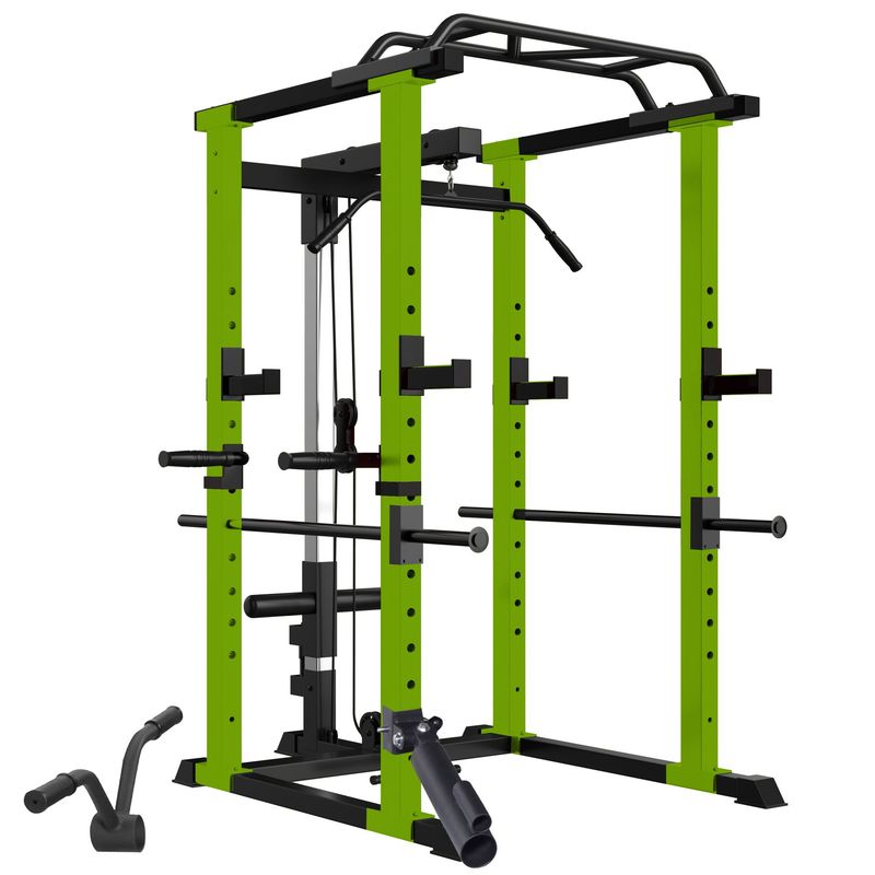160lb Green Home Gym Set Multi-functional Power Cage, Home Adjustable Pullup Squat Rack 1000Lbs Capacity Comprehensive Fitness Barbell Rack_voghion.com