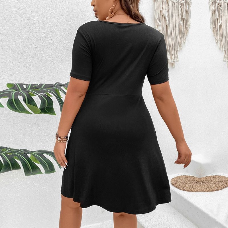 Gonna a trapezio con scollo a V e vita nuova in stile taglie forti da donna, gonna corta in maglia intrecciata tinta unita, gonna a T_voghion.com