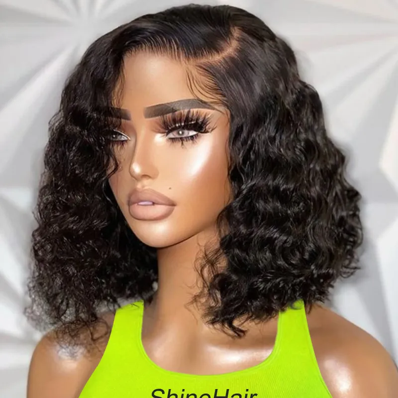 13x4 Kurze Bob Perücke Spitze Front Menschliches Haar Perücken Für Frauen Brasilianische Lockige Wasser Welle_voghion.com