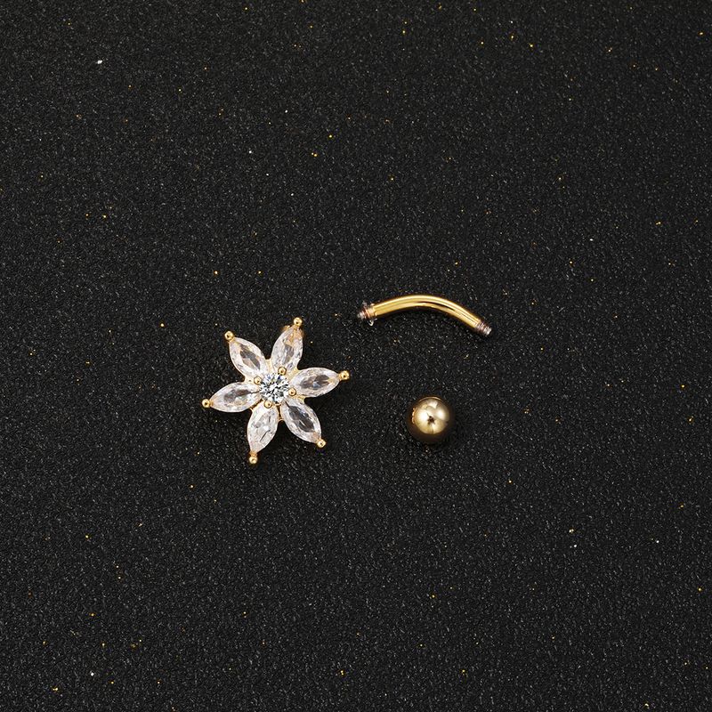 Anello per ombelico a forma di fiocco di neve con fiore portafortuna - Gioiello per piercing con diamanti (ipoallergenico, design alla moda)_voghion.com