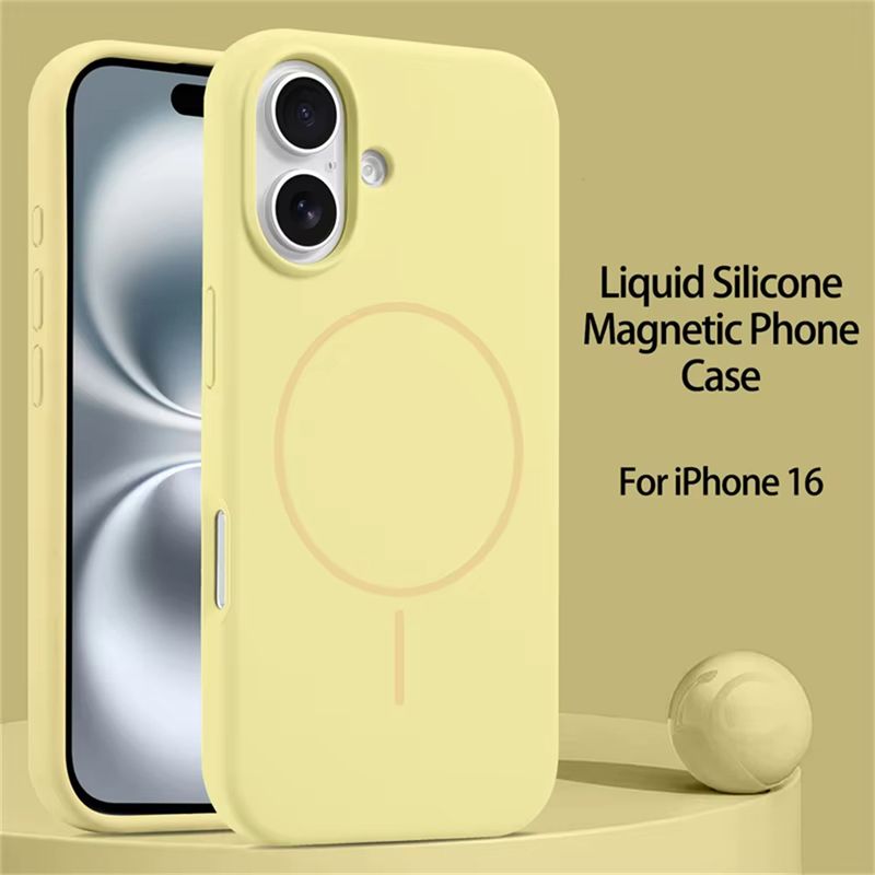 Stoßfeste Flüssigsilikonhülle für iPhone 16 15 14 11 13 12 Pro Max Plus magnetische kabellose Ladeabdeckung_voghion.com