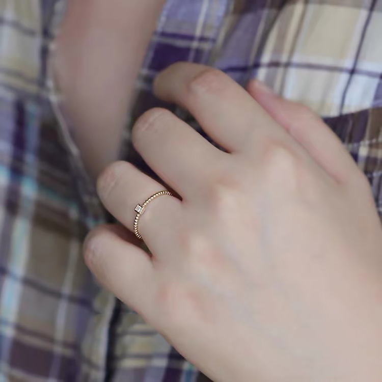 Sterling Sier Bead Edge Mini Gold Bean Square Ring, Unique And Versatile Design, Instagram Trendy Open Tail Ring_voghion.com