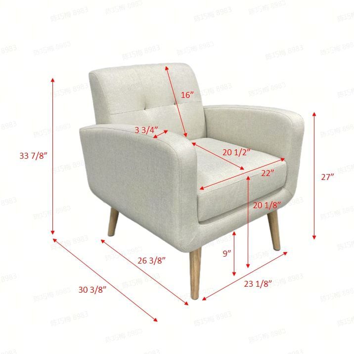 Mid-Century Modern Fabric Accent Armchair Single Sofa With Rubber Wood Legs For Living Room_voghion.com