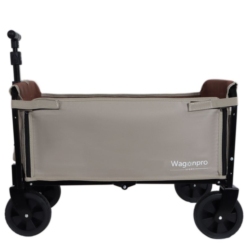 All-in-One Convertible Folding Camping Wagon Cart: Bench Seat, Storage Compartment & Included Dog Tether, Beige/Brown_voghion.com