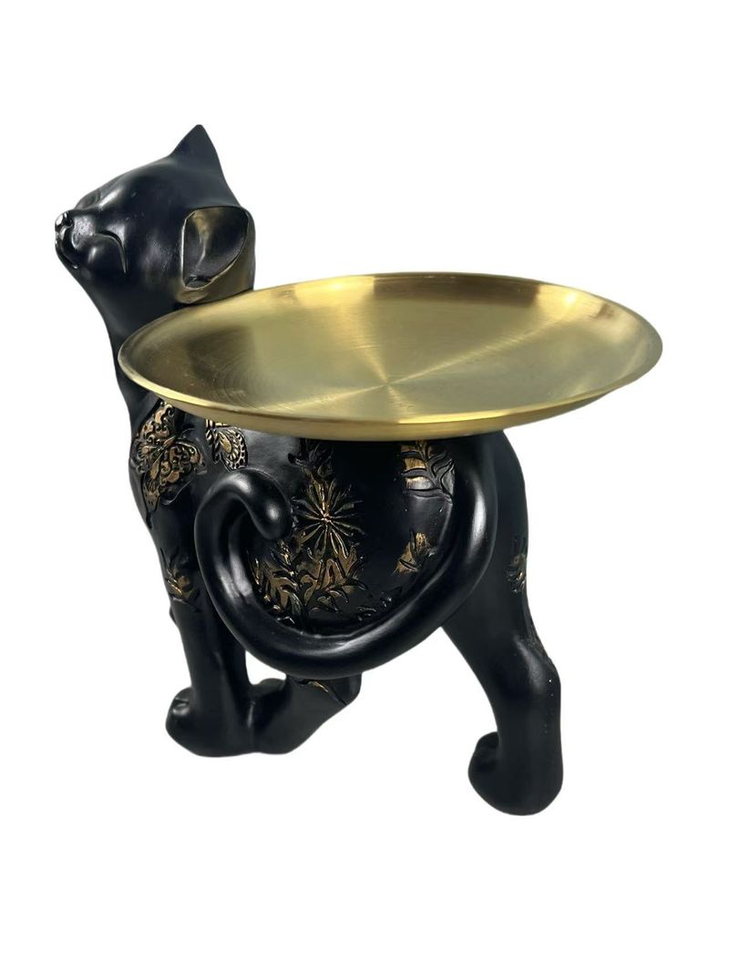 Cute Black Cat Resin Storage Key Perfume Craft Simple Desktop Ornament Entryway Decoration Handmade_voghion.com
