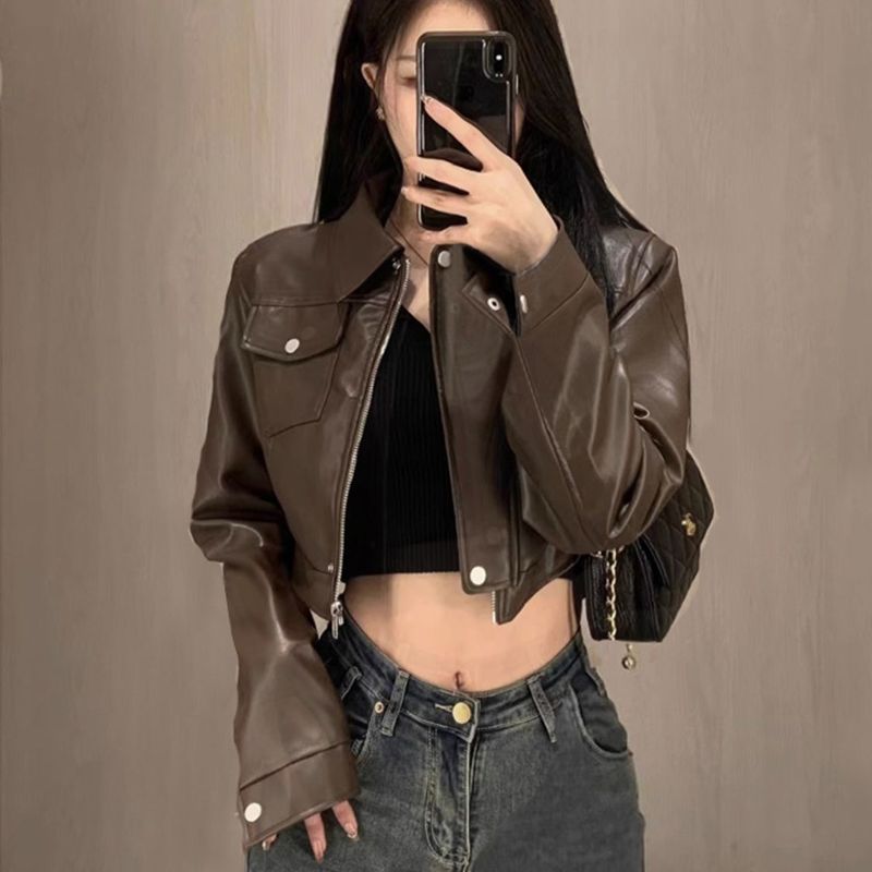 Veste courte en cuir style coréen, ample et décontractée, tendance, printemps-automne 2025_voghion.com