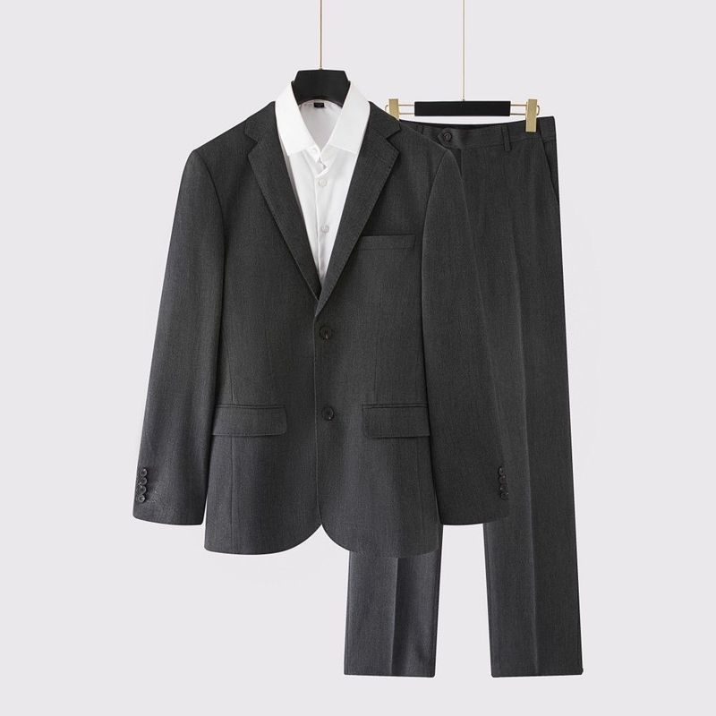 Men's Slim Fit Business Suit Set - Professional Formal Wedding Banquet Interview Attire With Elastic Comfort (Black/Dark Grey/Light Grey_voghion.com